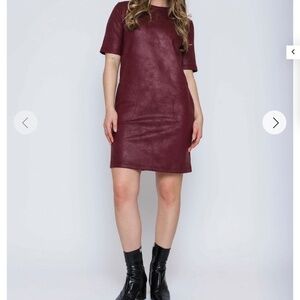 Burgundy faux leather dress